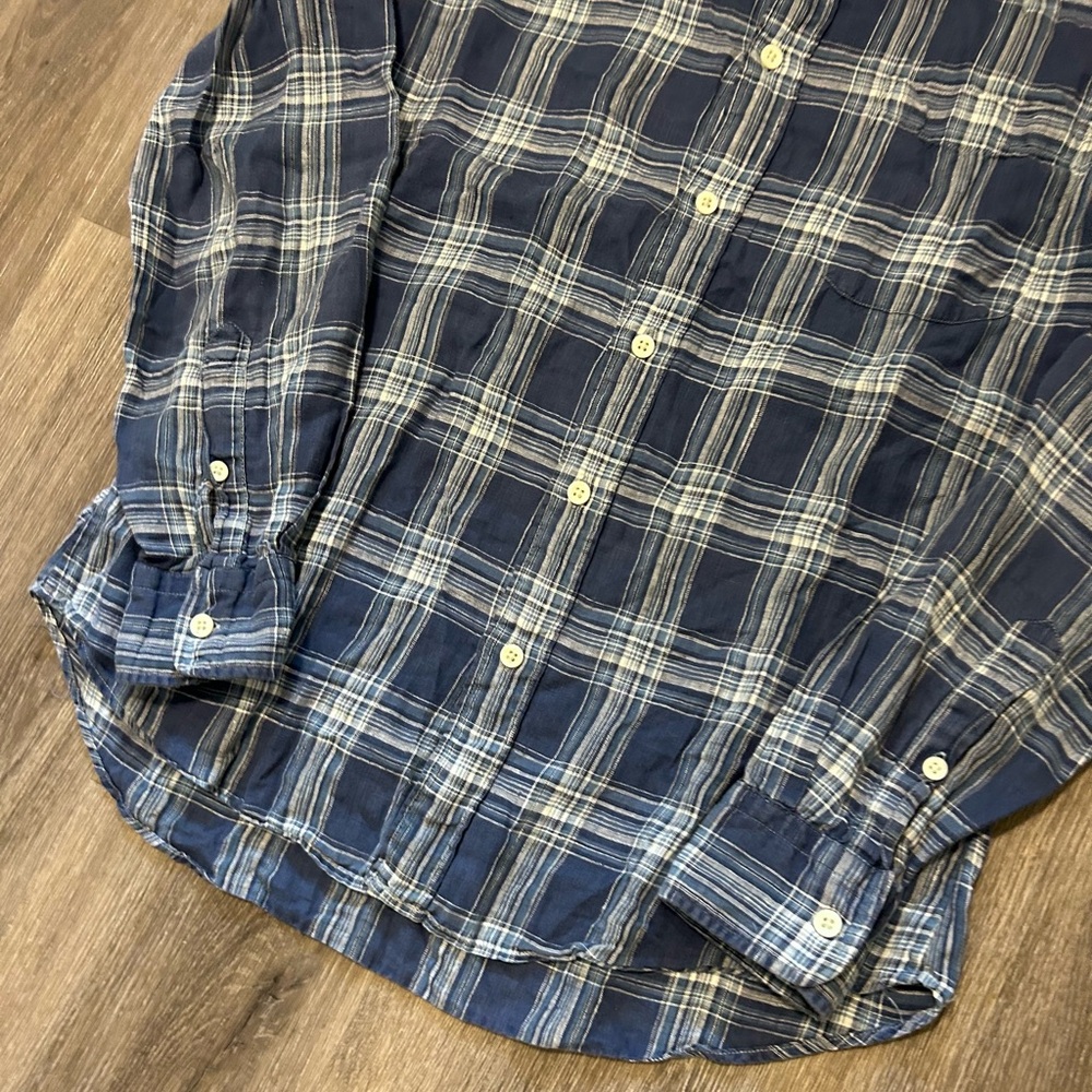 Faherty Blue Plaid Flannel Button Down Shirt Size… - image 3